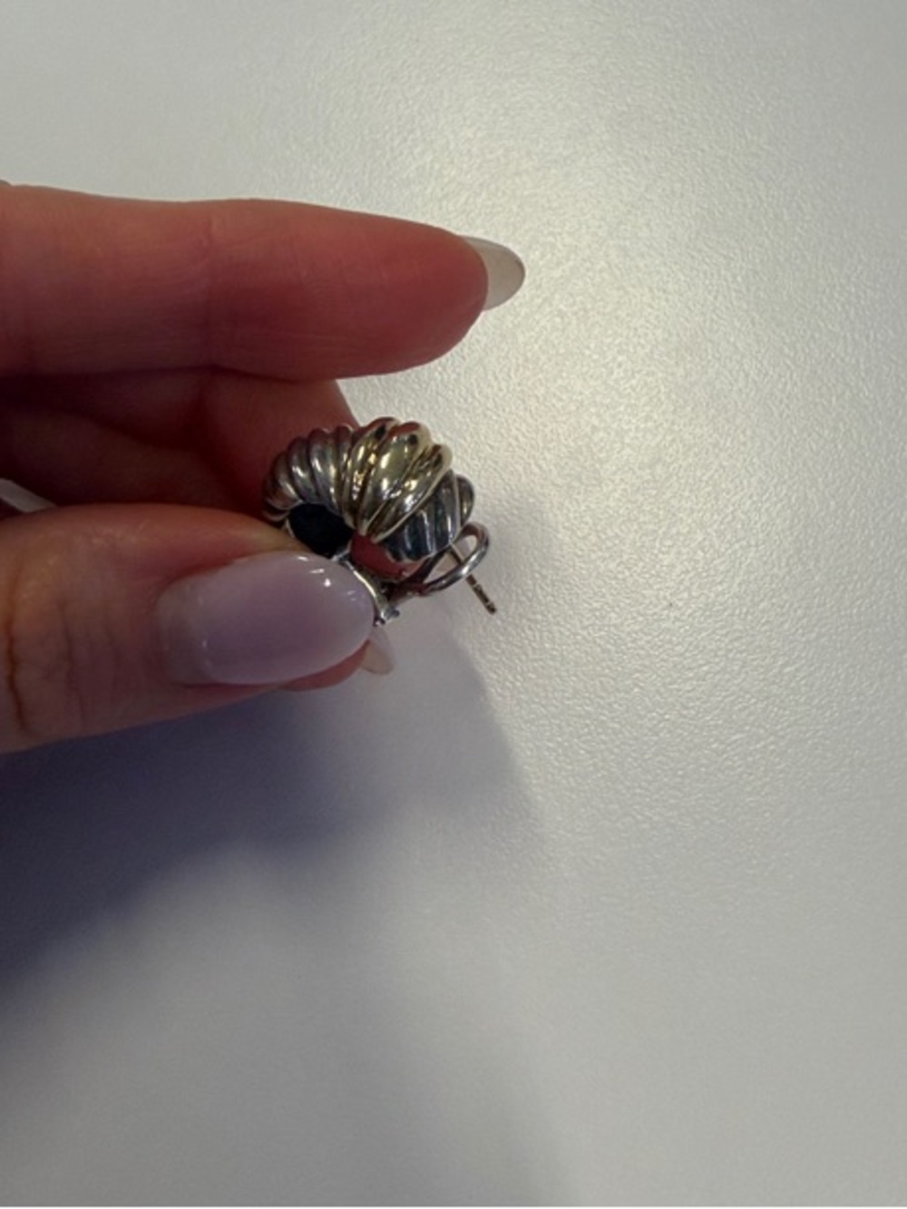 Single Earring - Silver Shell-Style Clip-On Earring - Silver and Gold two tone